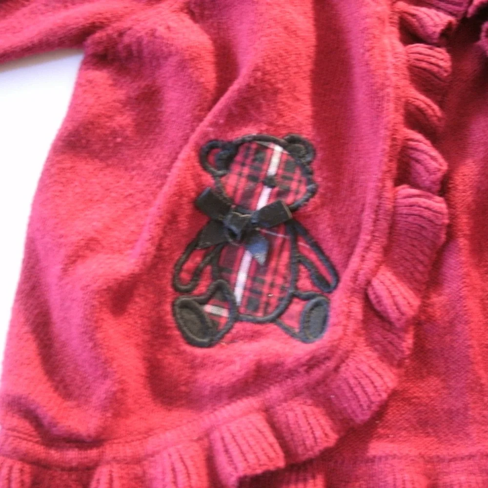 Gymboree Girls Cardigan Red Teddy Bear Ruffles Plaid 6-12 Months Holiday